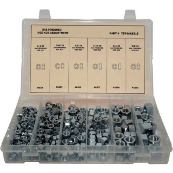 Titan Fasteners 315 Piece Finished Hex Nut Assortment - 1/4in to 5/8in - Grade 2 - Fine Thread - Steel - Zinc TFP6AAS315